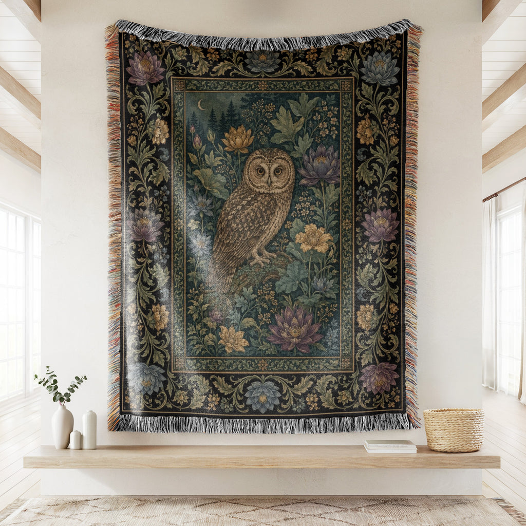 Moon Garden Owl Tapestry Blanket