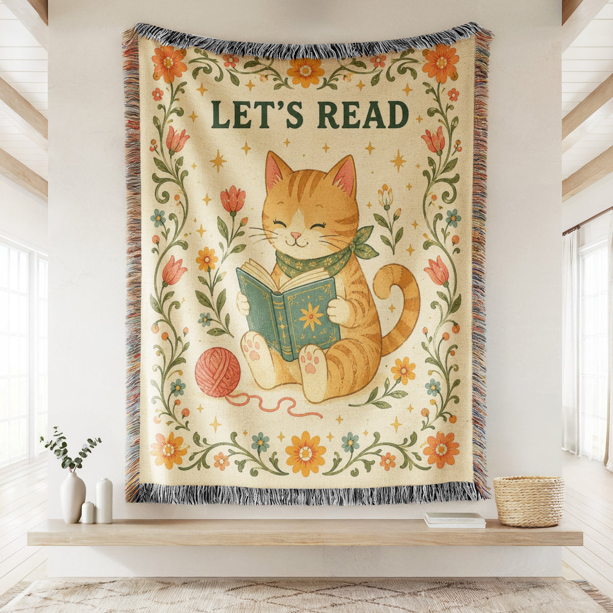 Let's Read Cozy Cat Book Lover Blanket