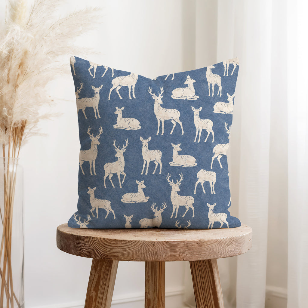 Blue Forest Deer – Woodland Stag Pillow