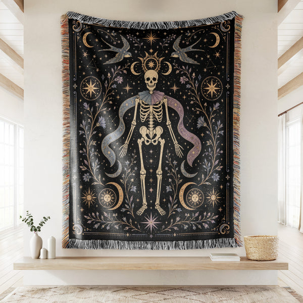 Gemini Twin Swallows – Gothic Skeleton Zodiac Blanket