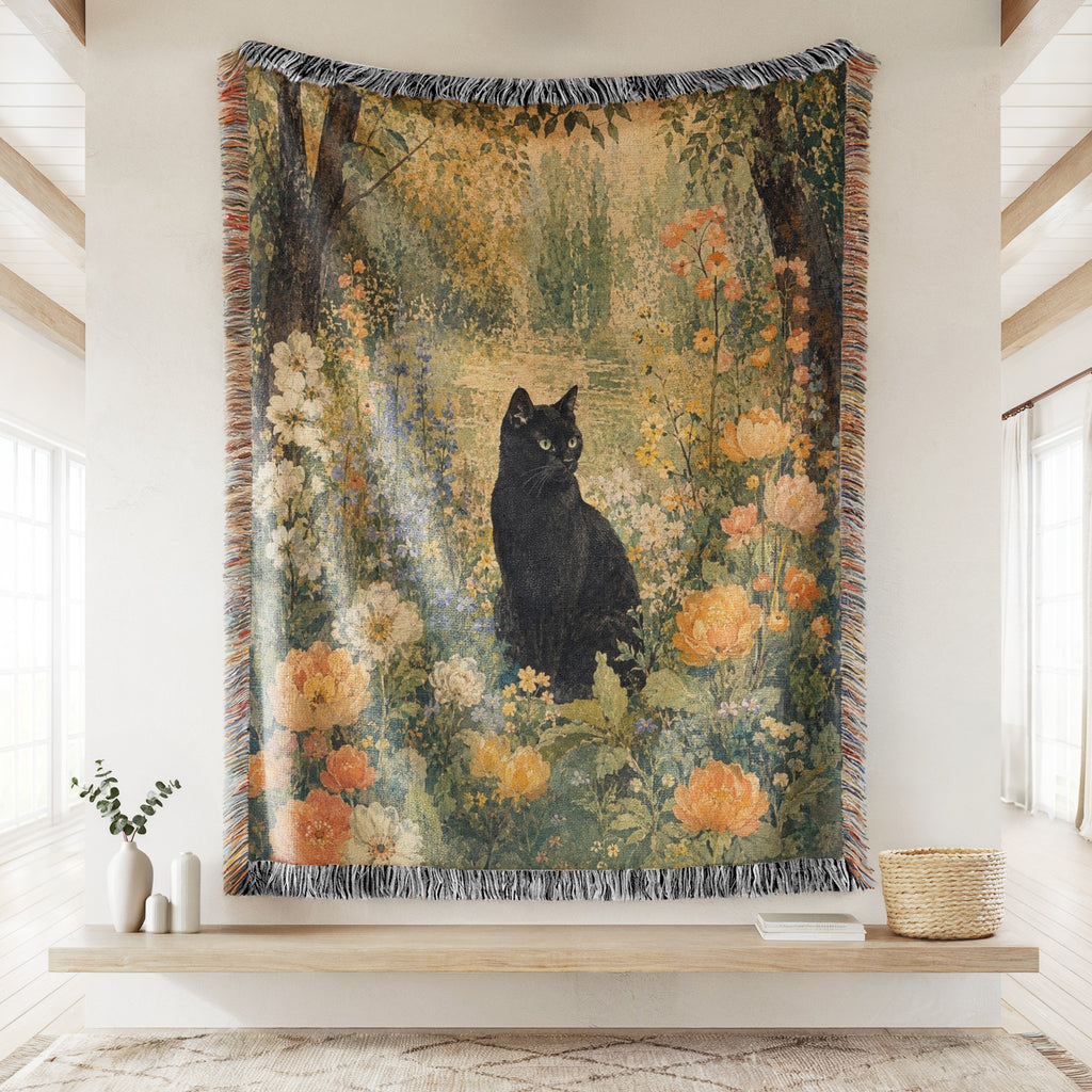Golden Woodland Black Cat Blanket