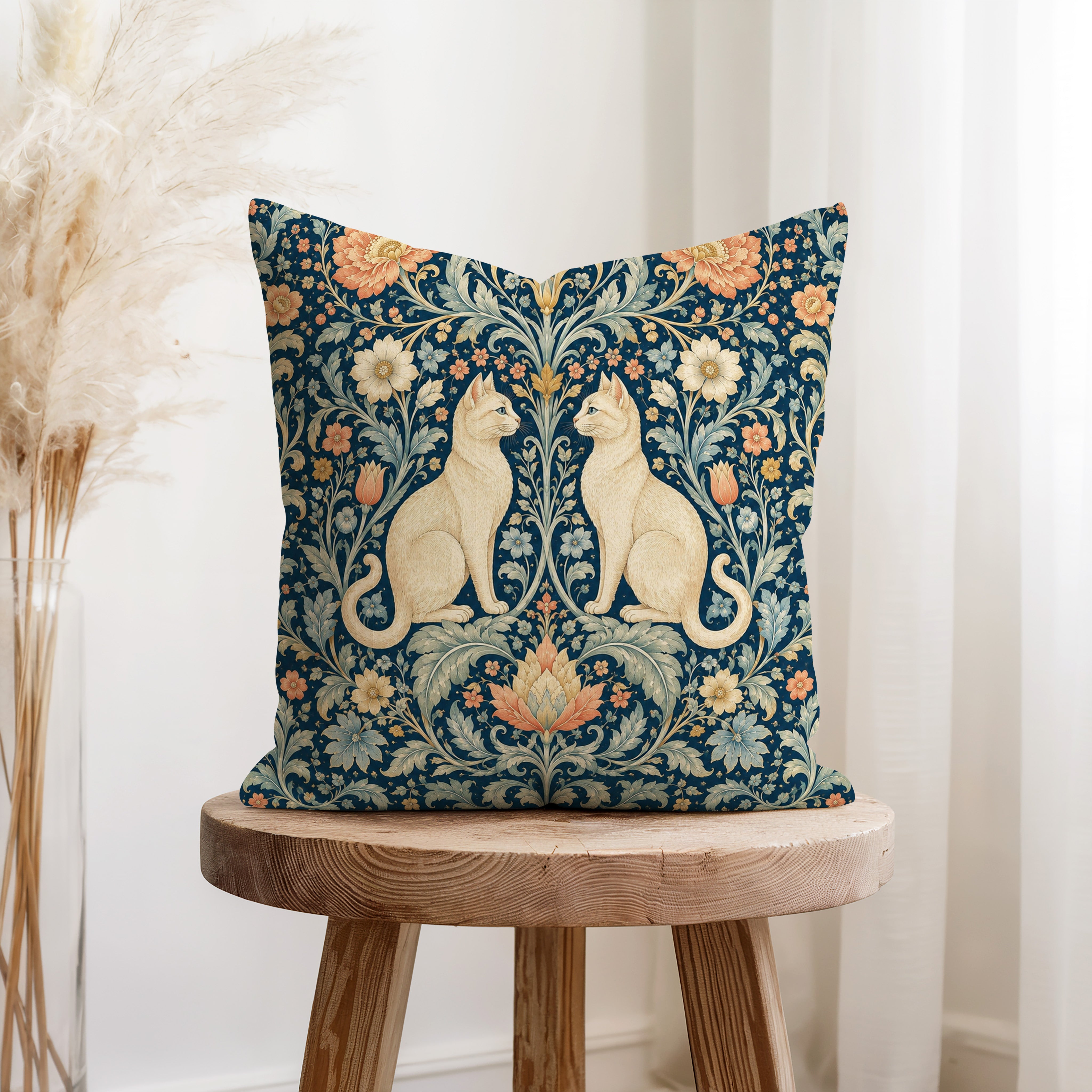 The Floral Cat Court – Ornate Botanical Pillow Secondary image