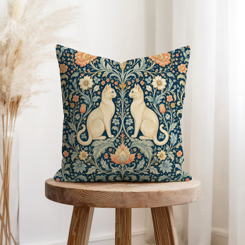 The Floral Cat Court – Ornate Botanical Pillow