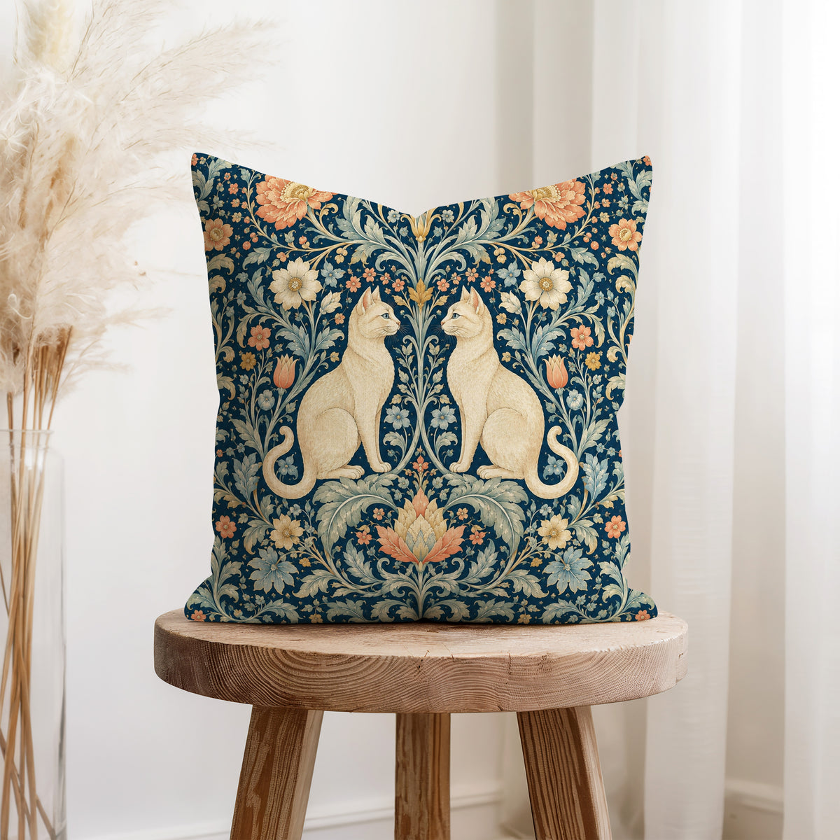 The Floral Cat Court – Ornate Botanical Pillow