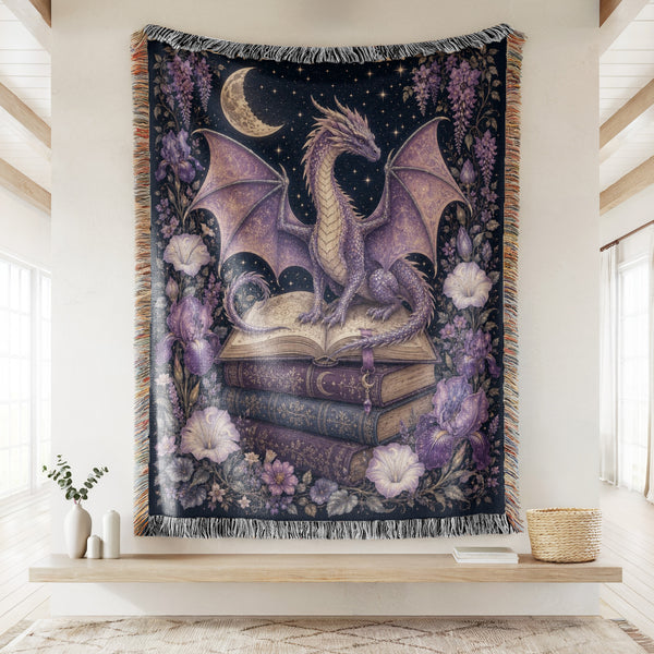 Lavender Crescent Dragon & Books Blanket