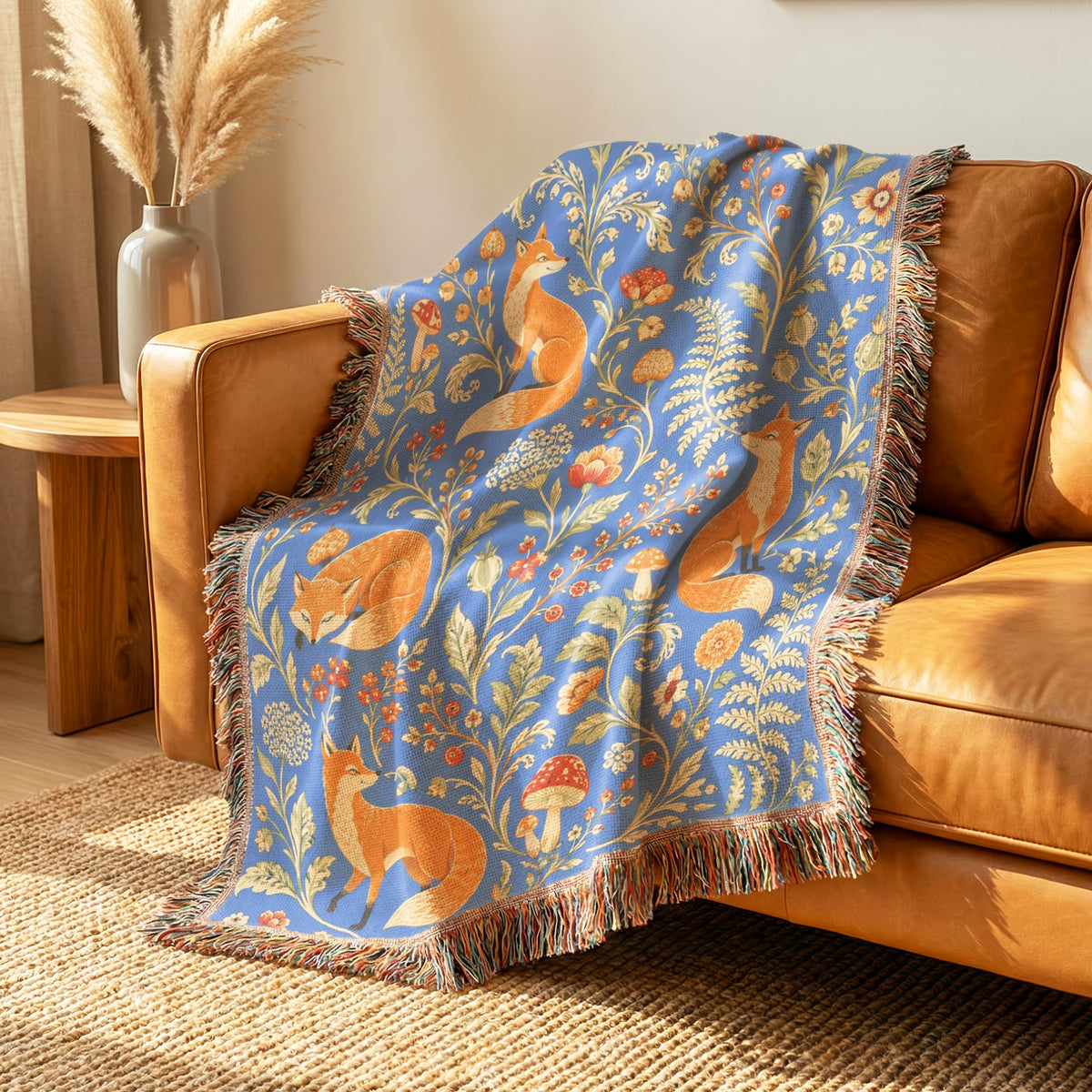 Blue Woodland Fox Blanket