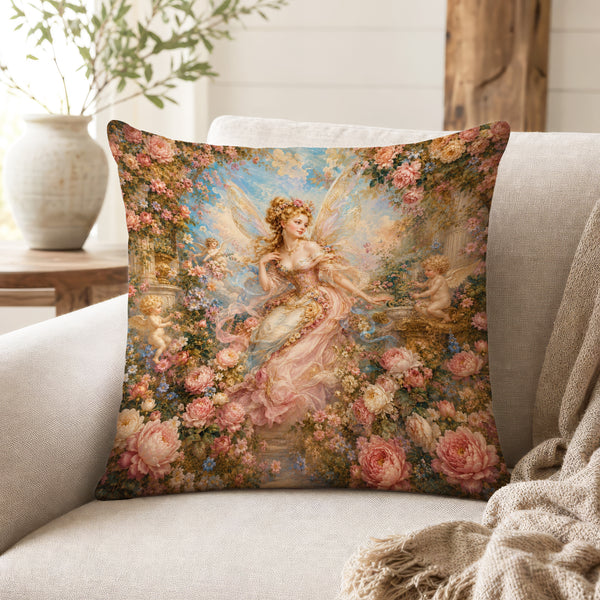 The Rose Garden Fairy – Romantic Floral Pillow
