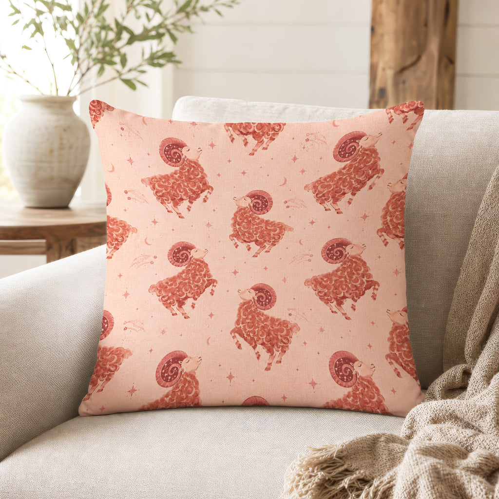 Aries Star Rams – Blush Zodiac Pattern Pillow