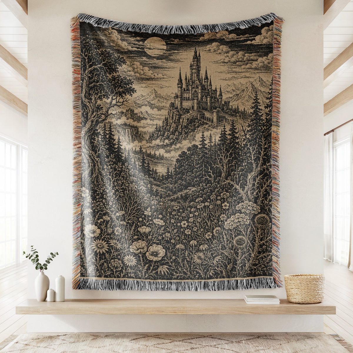 Moonlit Castle on the Cliffs Blanket