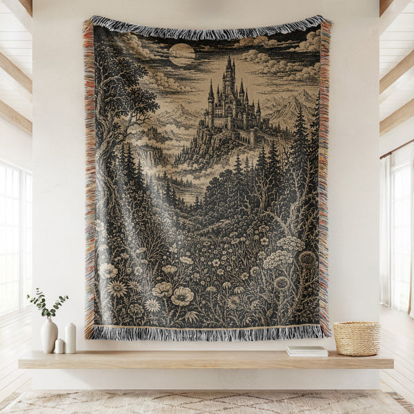 Moonlit Castle on the Cliffs Blanket