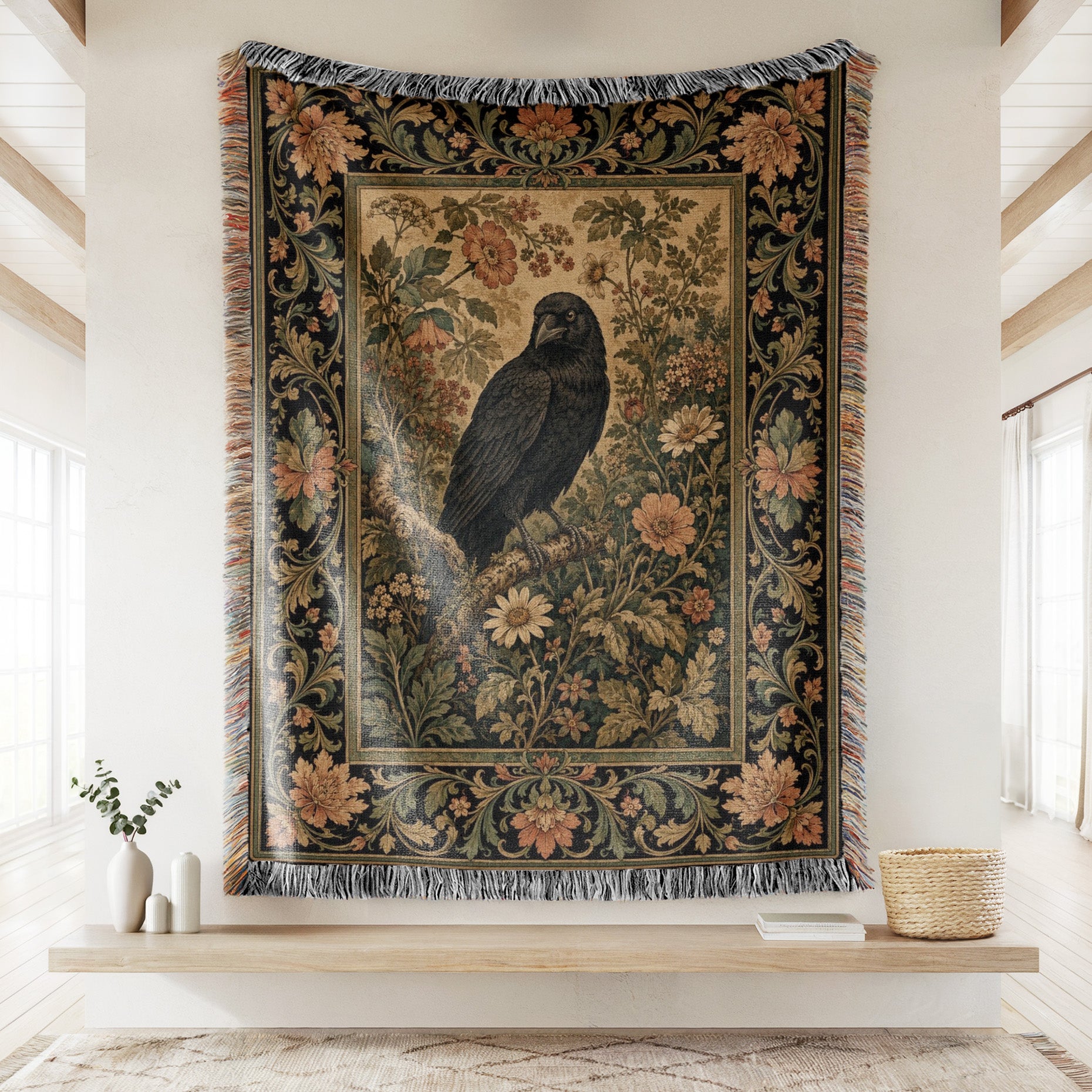 Vintage Raven Floral Tapestry Blanket Secondary image