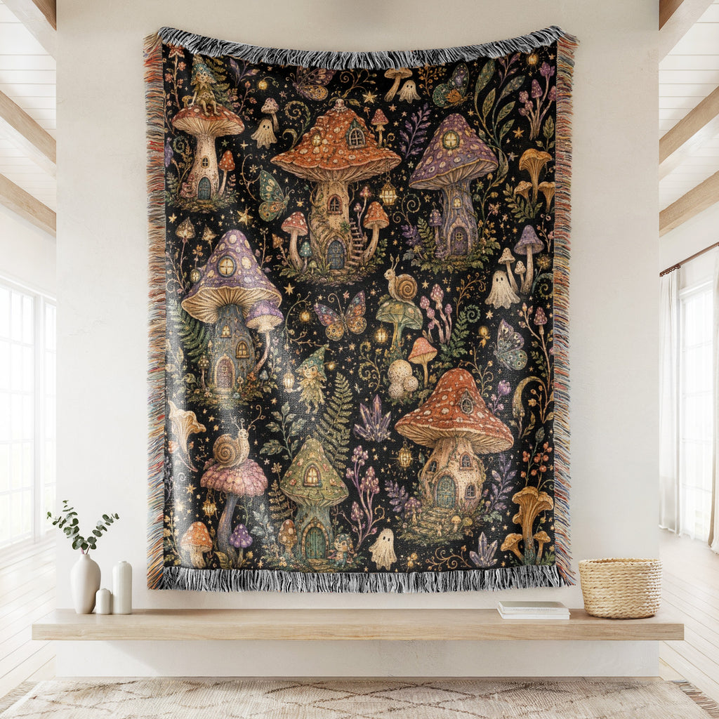 Enchanted Mushroom Village Blanket