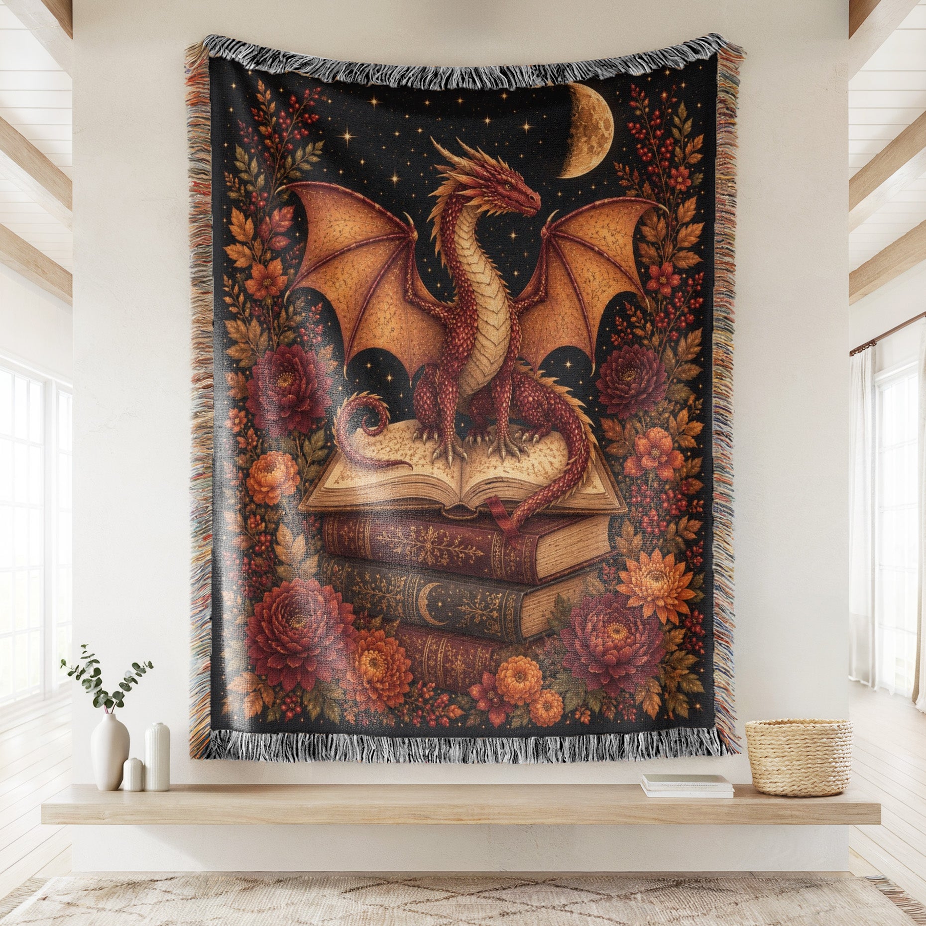 Autumn Crescent Dragon & Books Blanket Secondary image