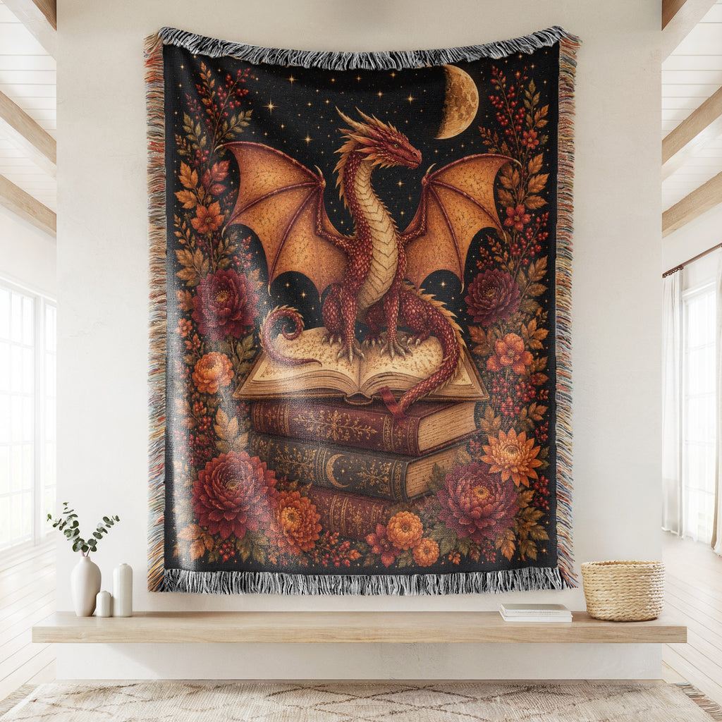 Autumn Crescent Dragon & Books Blanket