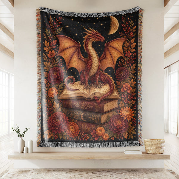Autumn Crescent Dragon & Books Blanket