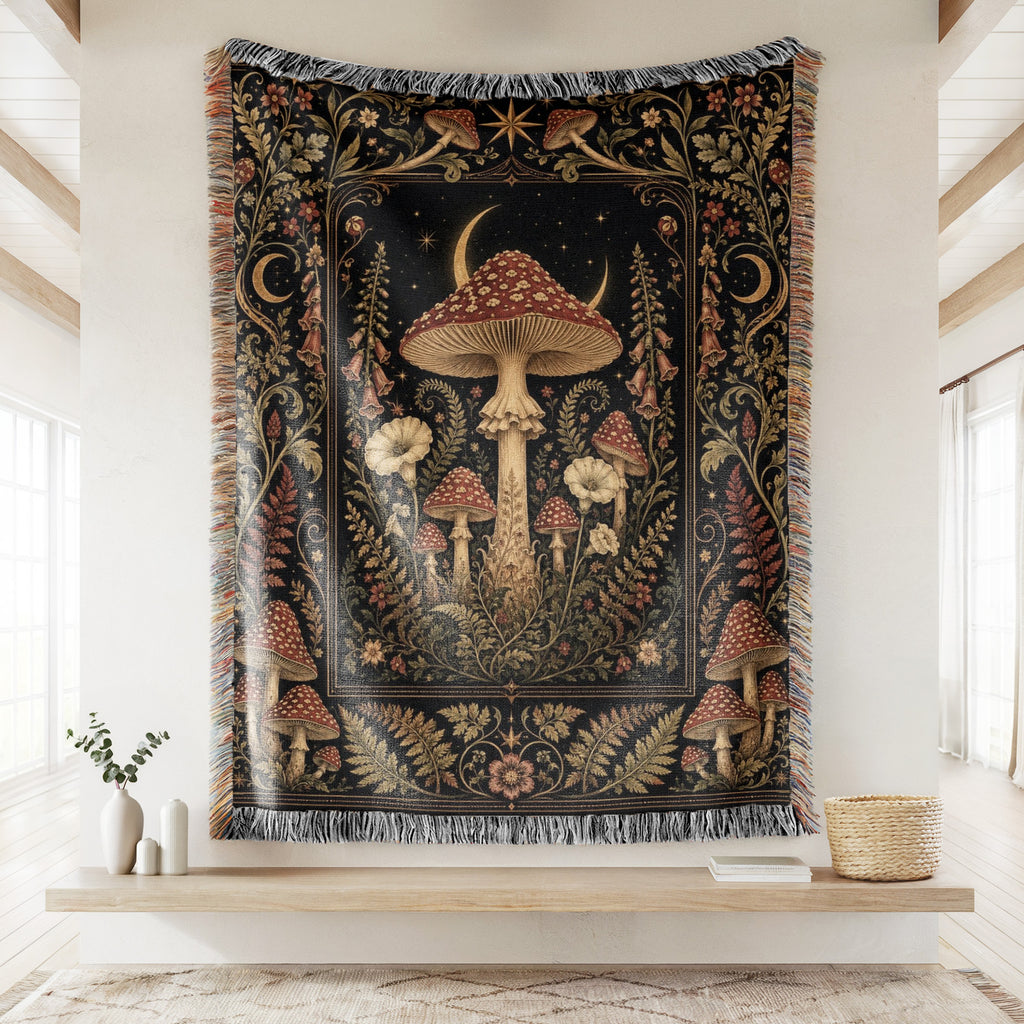 Moonlit Amanita Mushroom Blanket