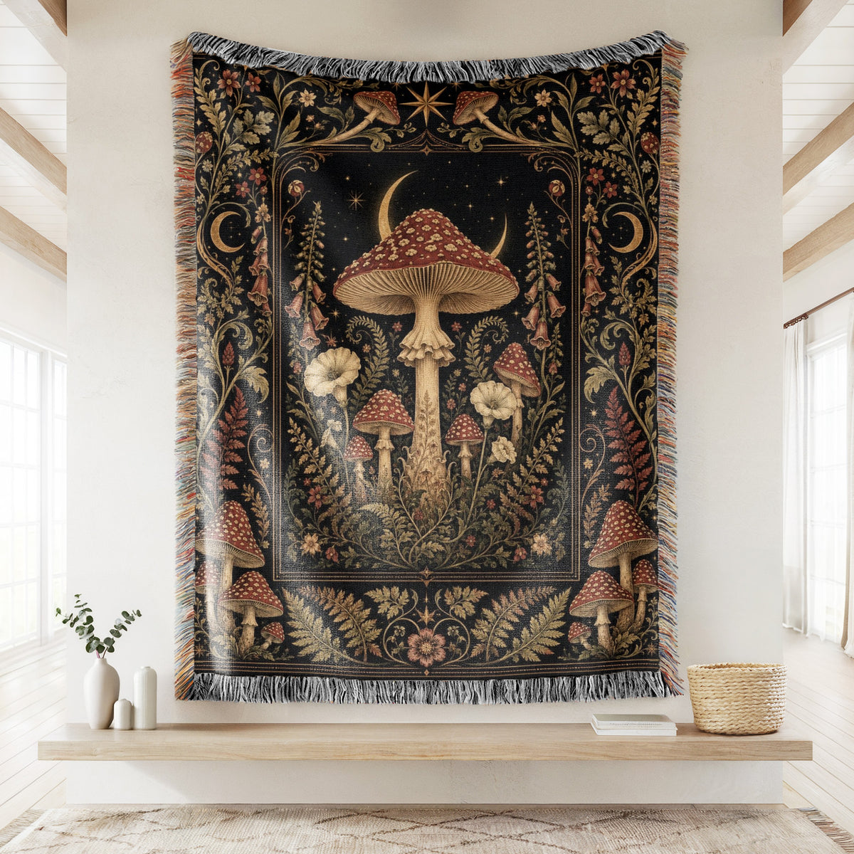 Moonlit Amanita Mushroom Blanket