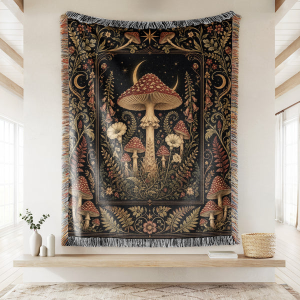 Moonlit Amanita Mushroom Blanket