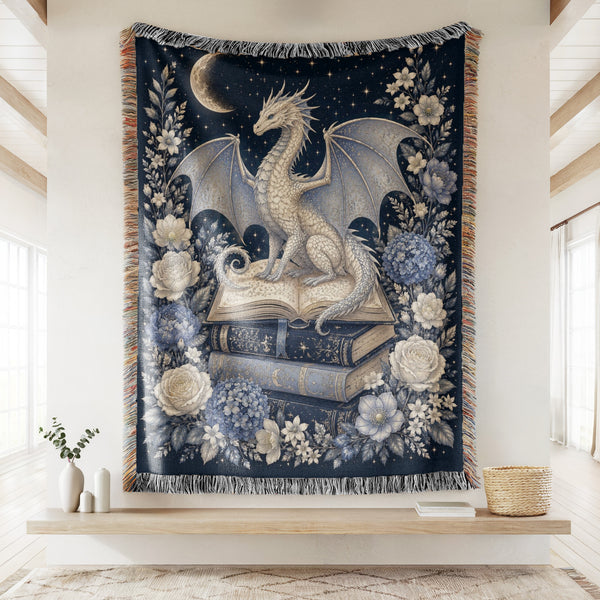 Silver Moon Dragon & Books Blanket