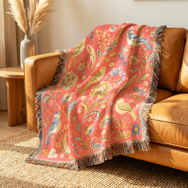 Coral Songbird Garden Blanket
