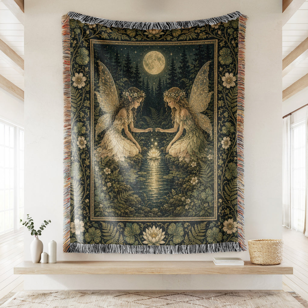 Moonlit Lily Pond Fairies Blanket
