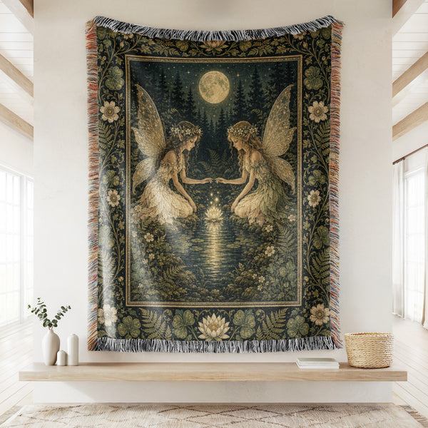 Moonlit Lily Pond Fairies Blanket