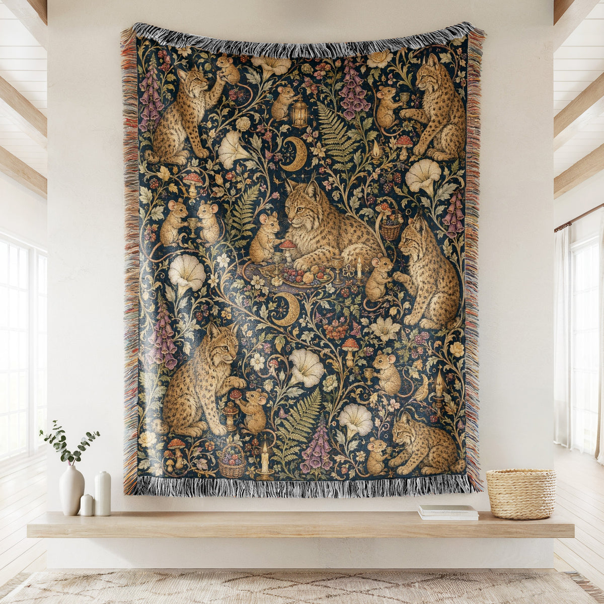 The Moonlit Lynx Feast Blanket
