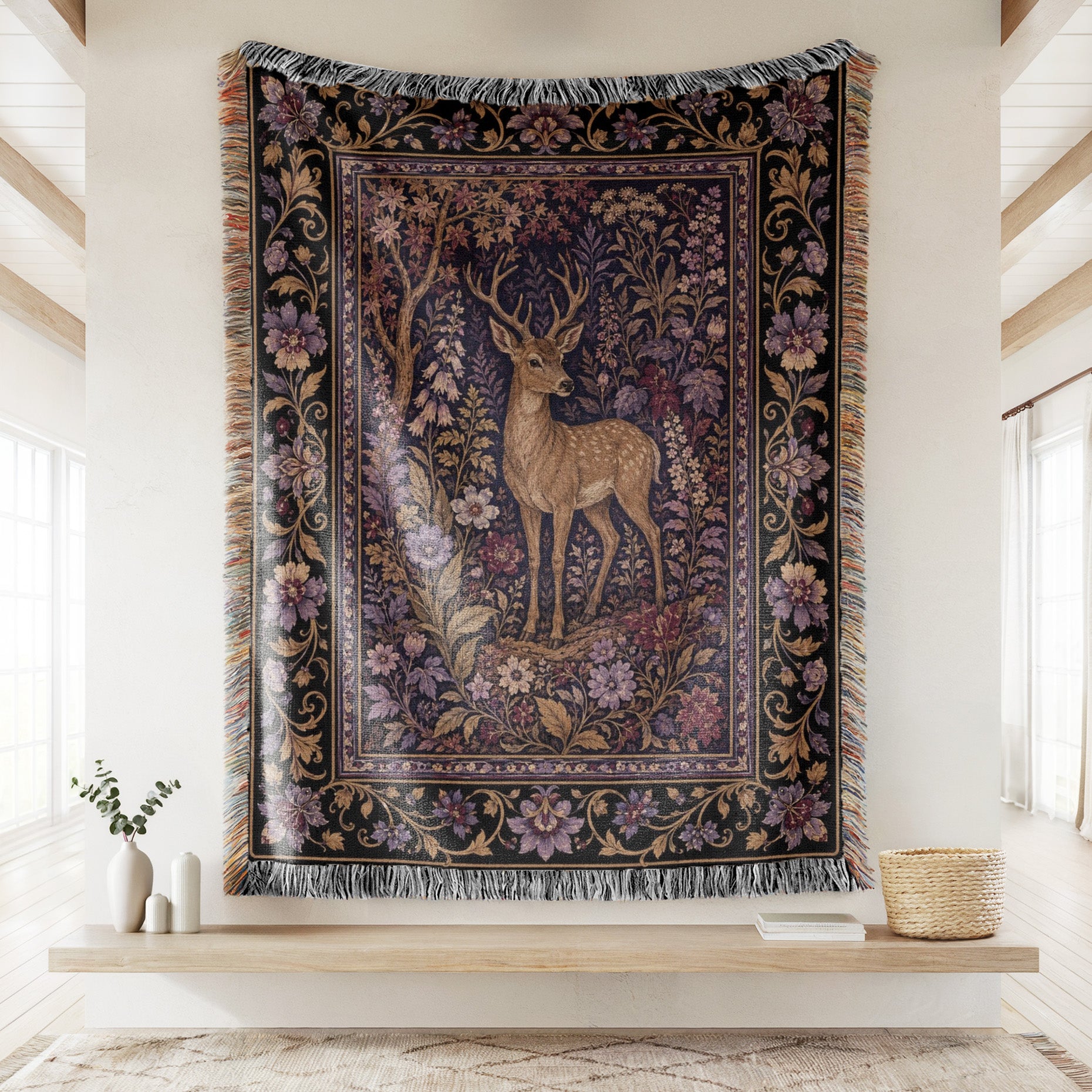 Stag in Bloom Tapestry Blanket Secondary image