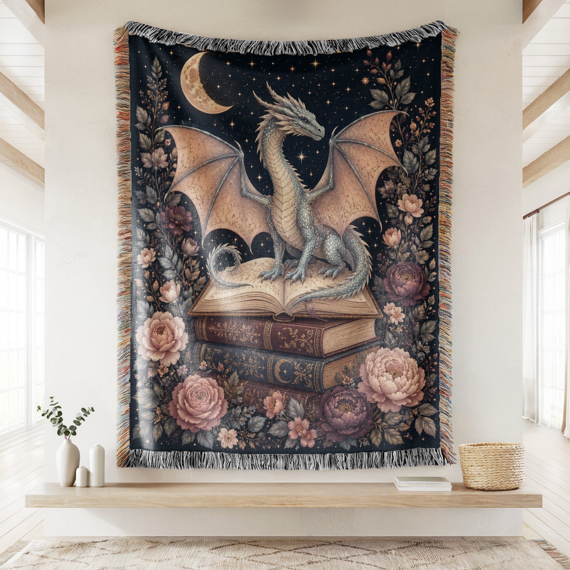 Blush Moon Dragon & Books Blanket Secondary image