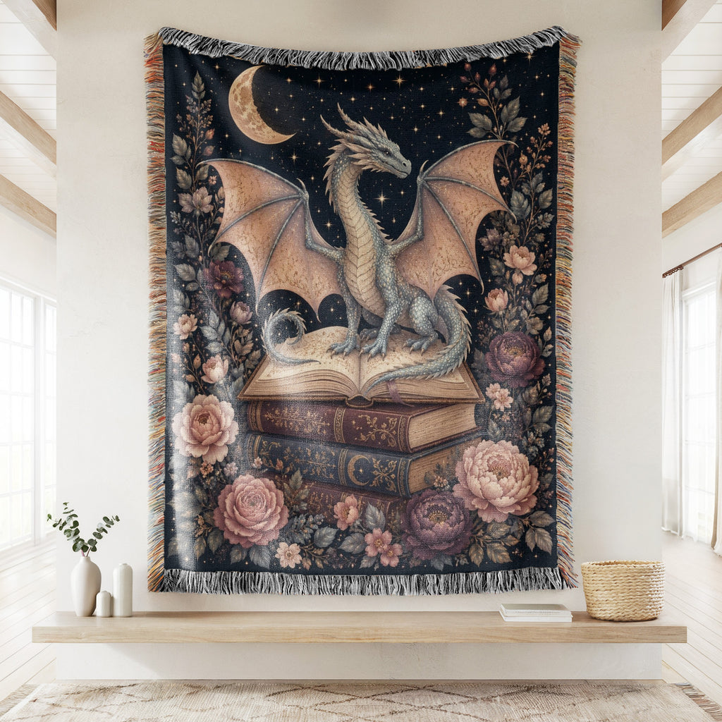Blush Moon Dragon & Books Blanket