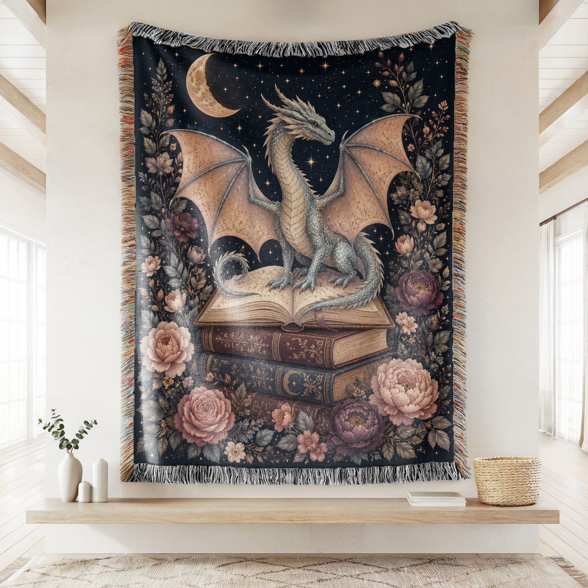 Blush Moon Dragon & Books Blanket