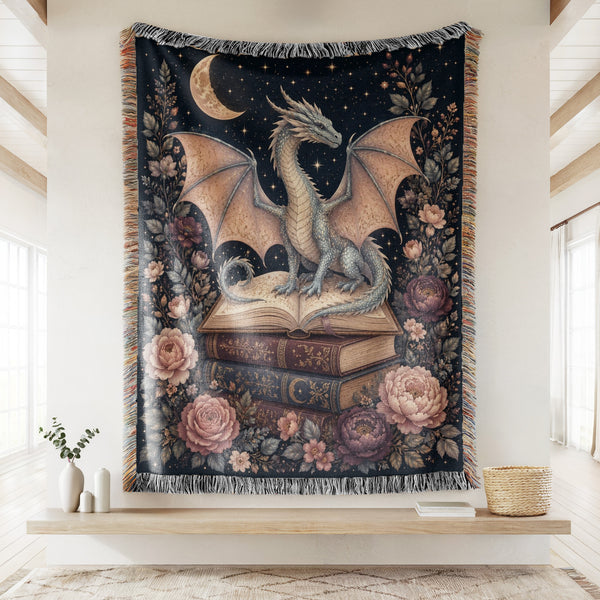 Blush Moon Dragon & Books Blanket