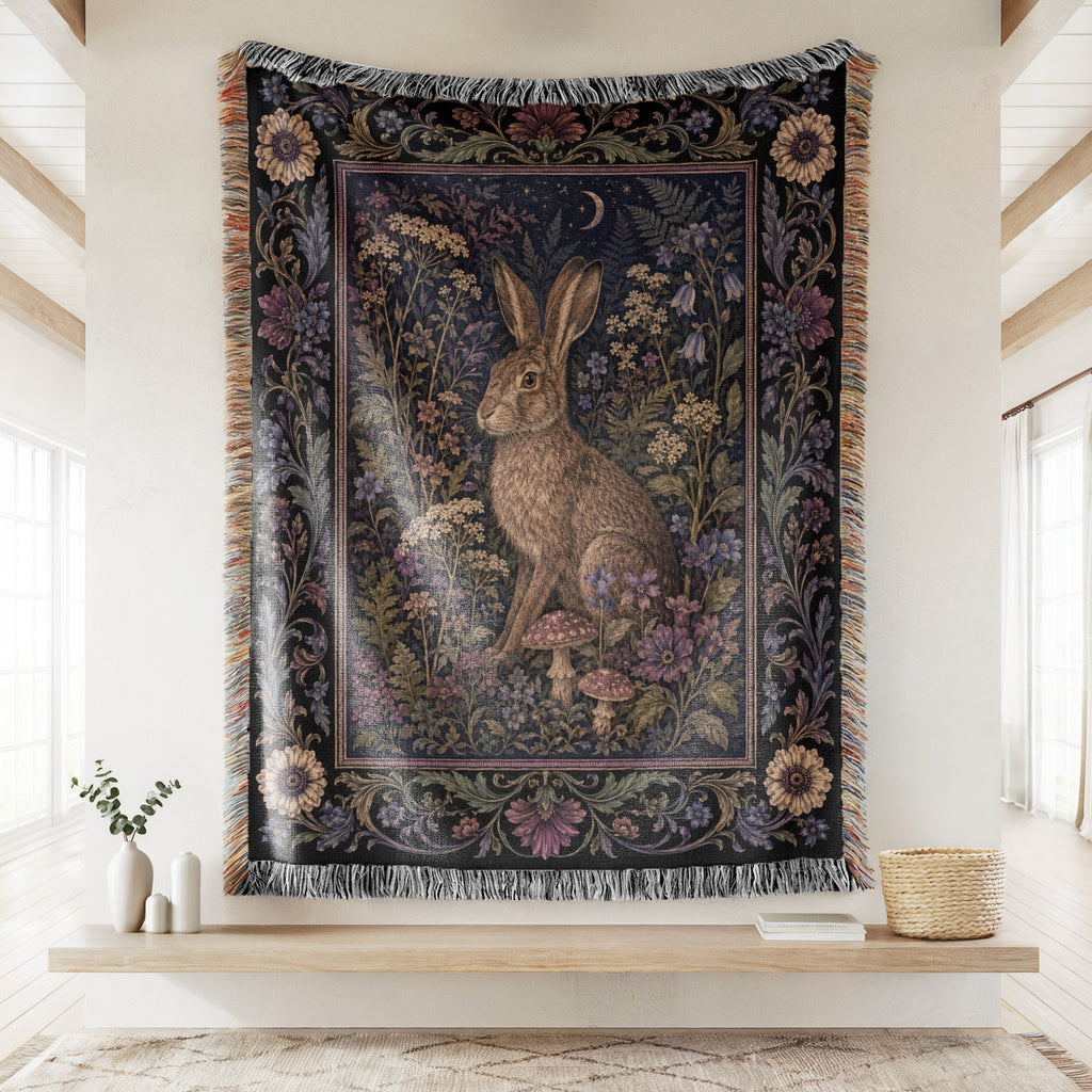 Moonlit Hare Tapestry Blanket
