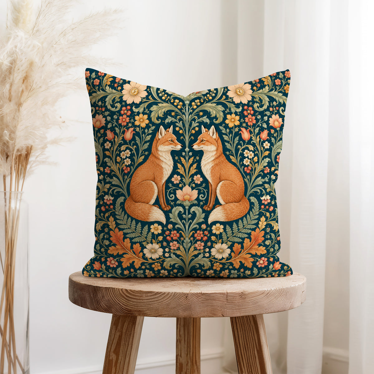 The Fox Garden – Ornate Woodland Floral Pillow