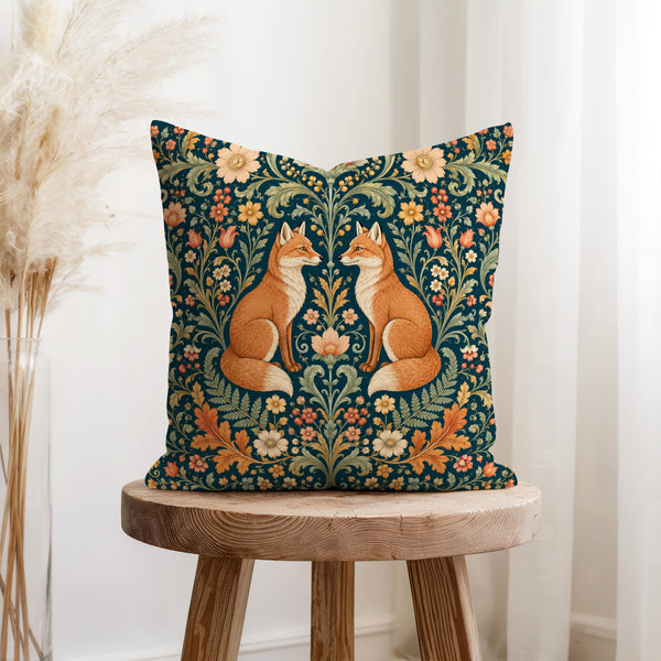 The Fox Garden – Ornate Woodland Floral Pillow