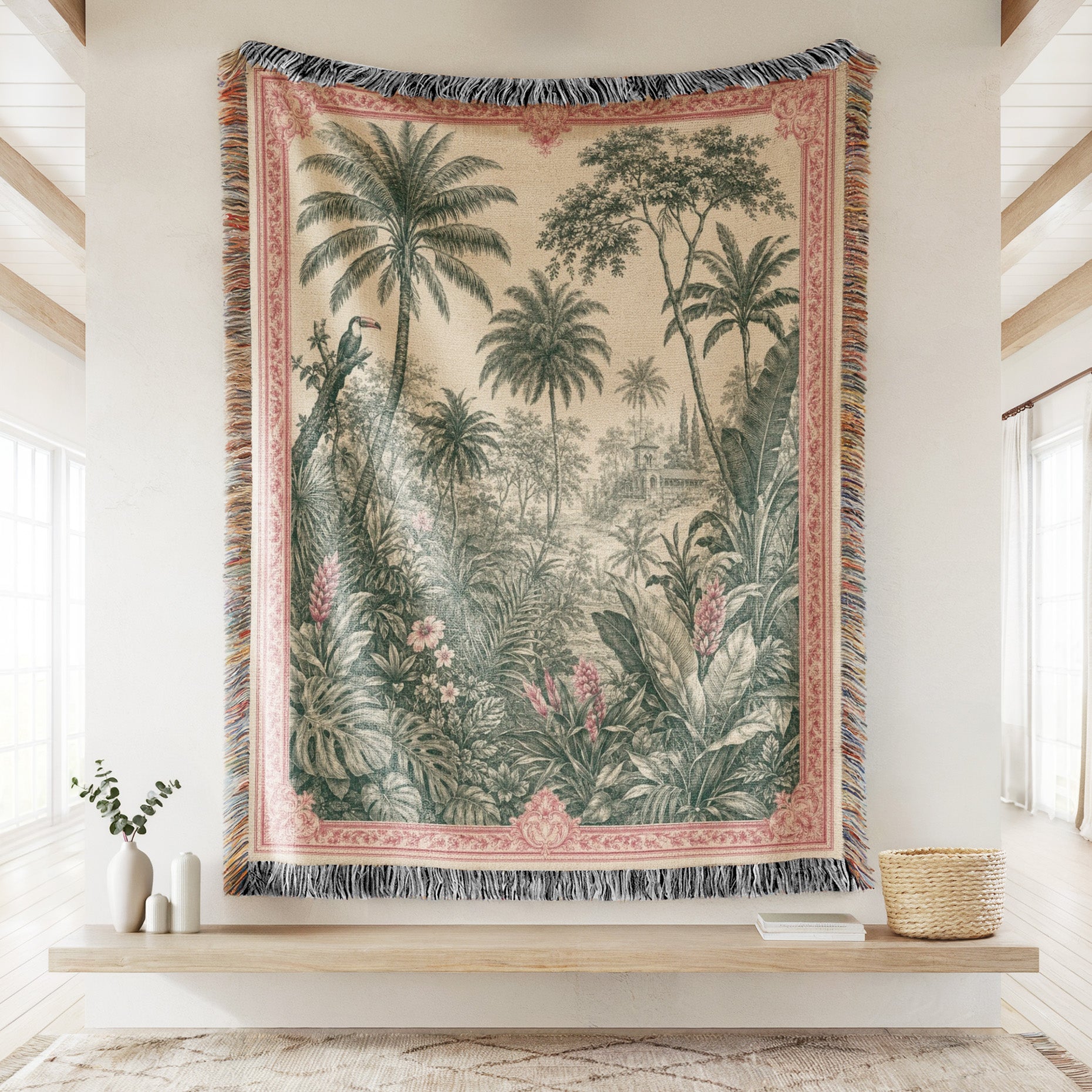 Rose Border Palm Garden Blanket Secondary image