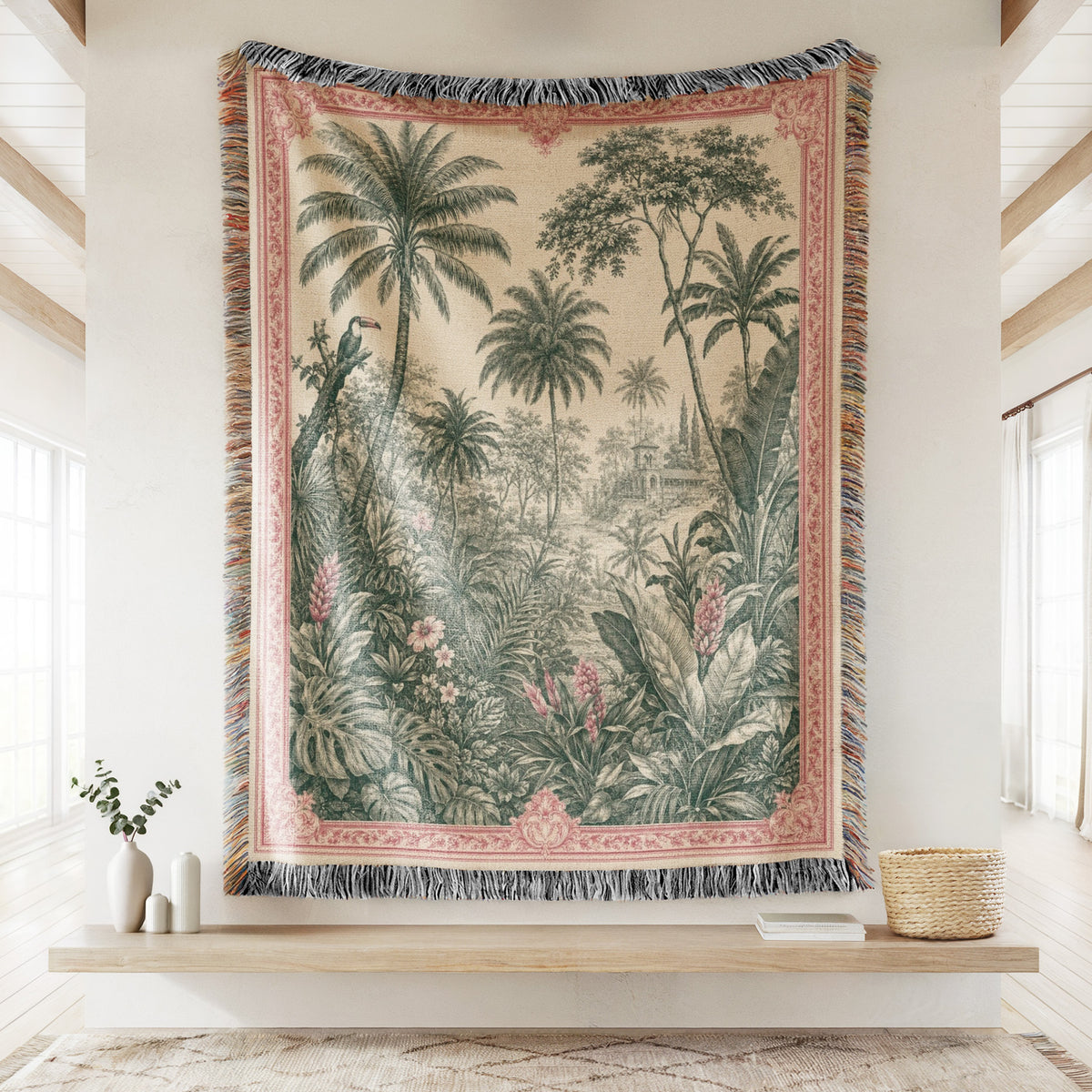 Rose Border Palm Garden Blanket