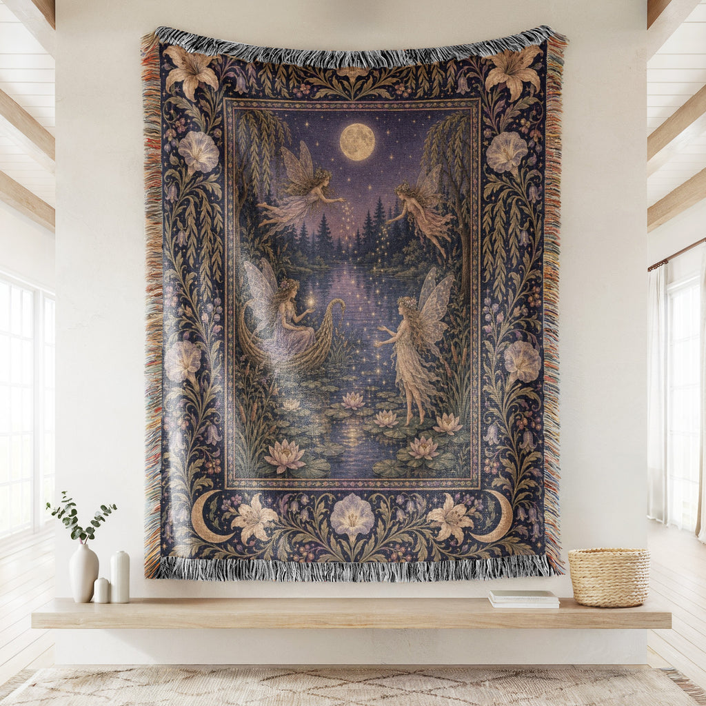 Moonlit Lily Lake Fairies Blanket