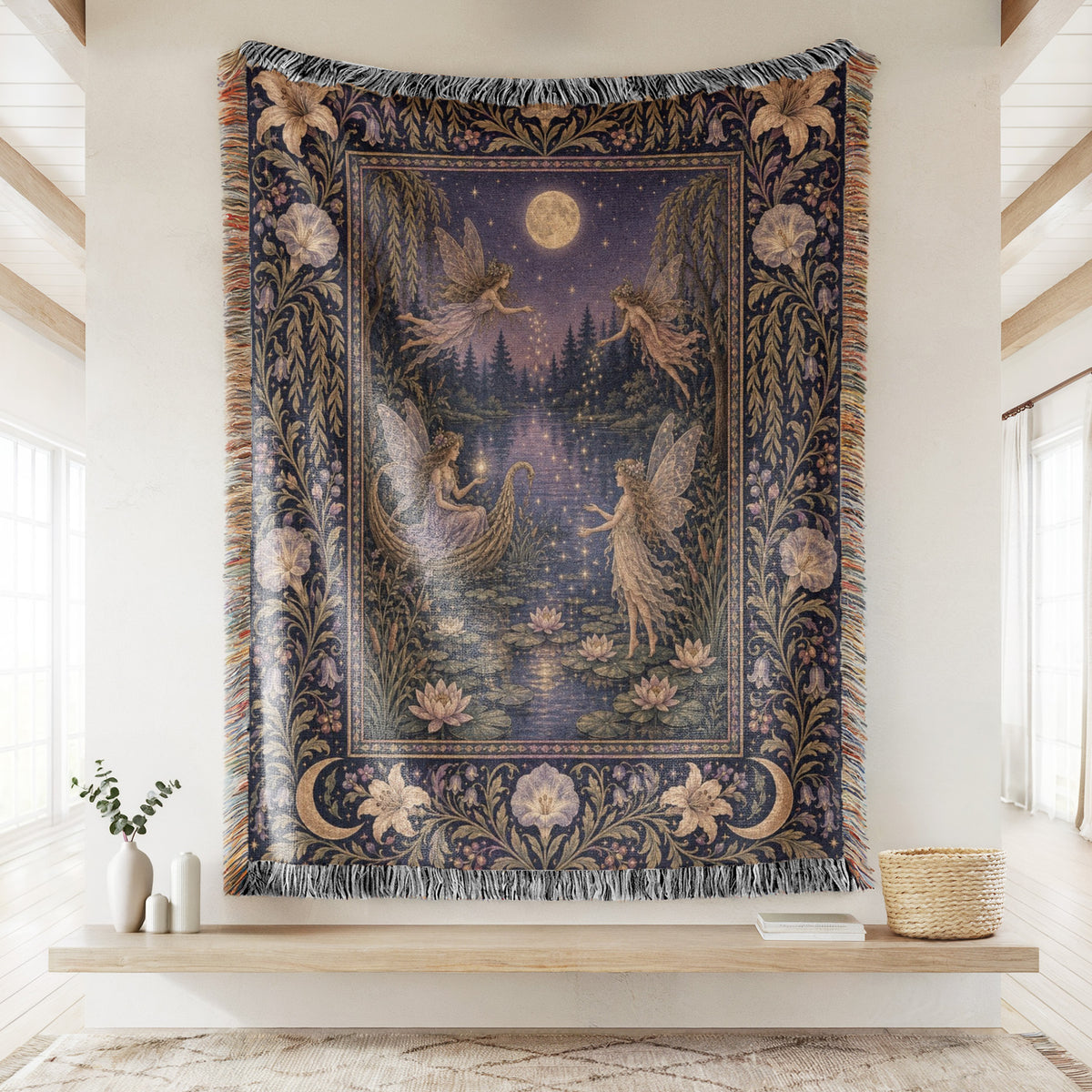 Moonlit Lily Lake Fairies Blanket