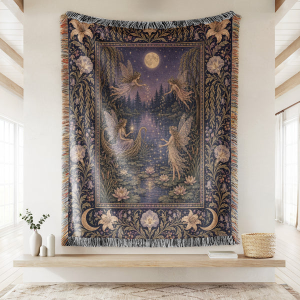 Moonlit Lily Lake Fairies Blanket