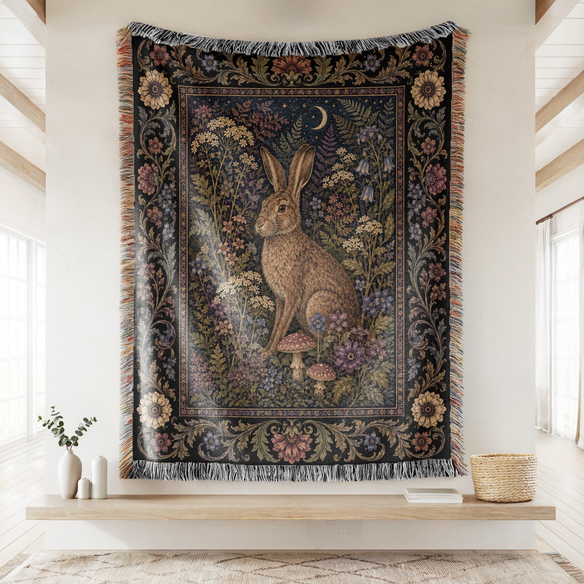 Crescent Moon Hare Tapestry Blanket Secondary image