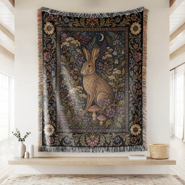 Crescent Moon Hare Tapestry Blanket