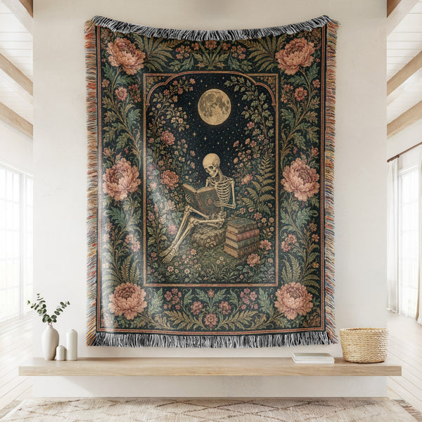 Peony Garden Skeleton Reader Blanket