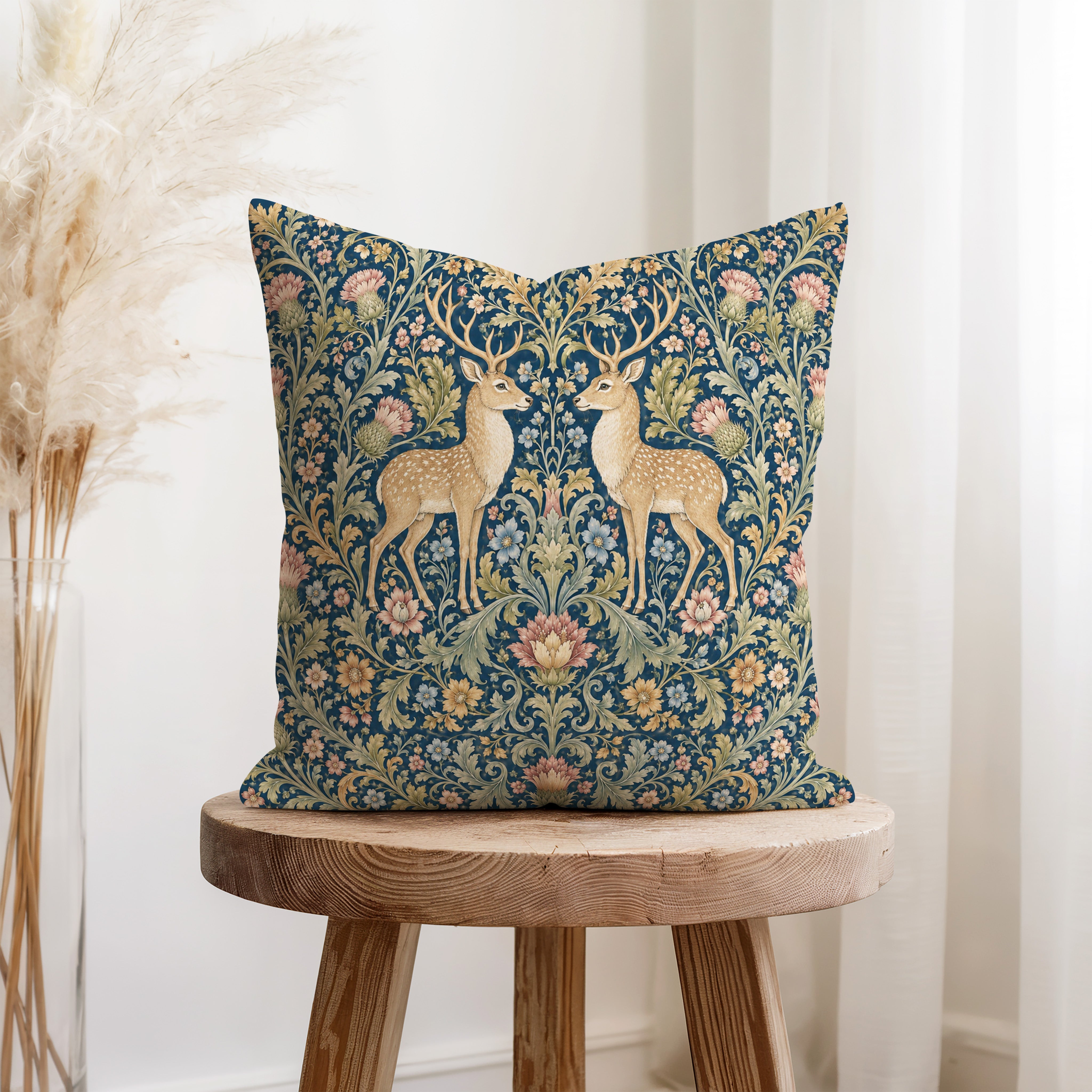 Thistle Stags – Floral Woodland Deer Pillow Secondary image