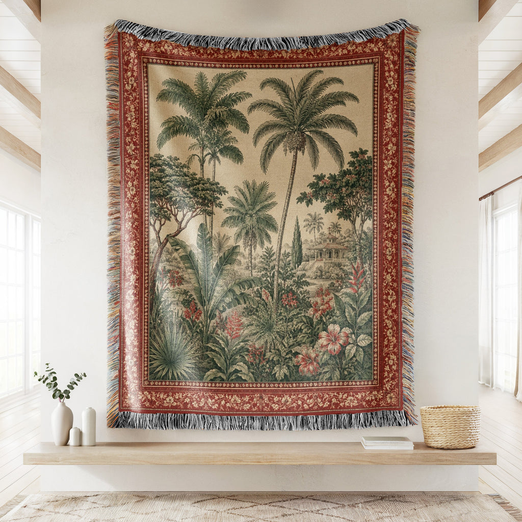 Crimson Palm Garden Blanket