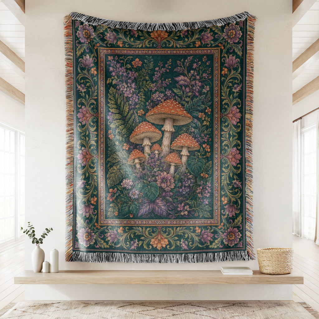 Midnight Mushroom Garden Blanket