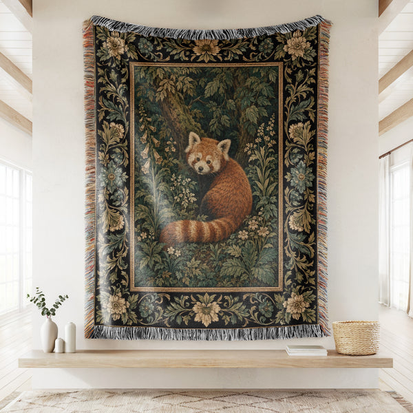Red Panda Woodland Tapestry Blanket
