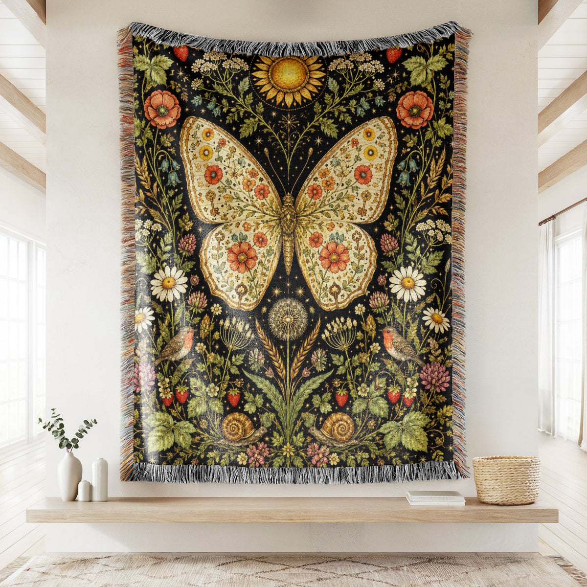 Sunlit Meadow Butterfly Blanket