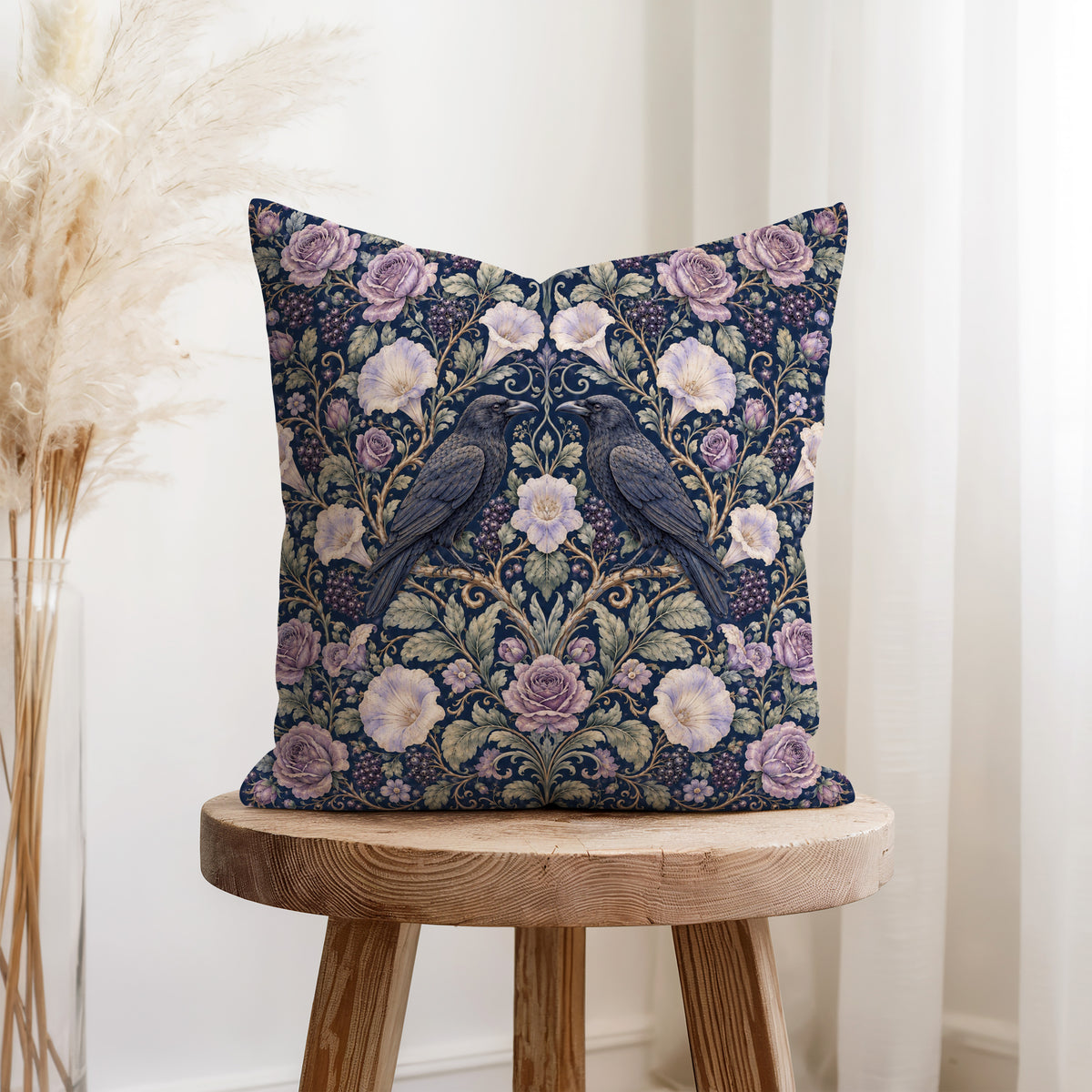 Raven Rose Garden – Dark Botanical Pillow