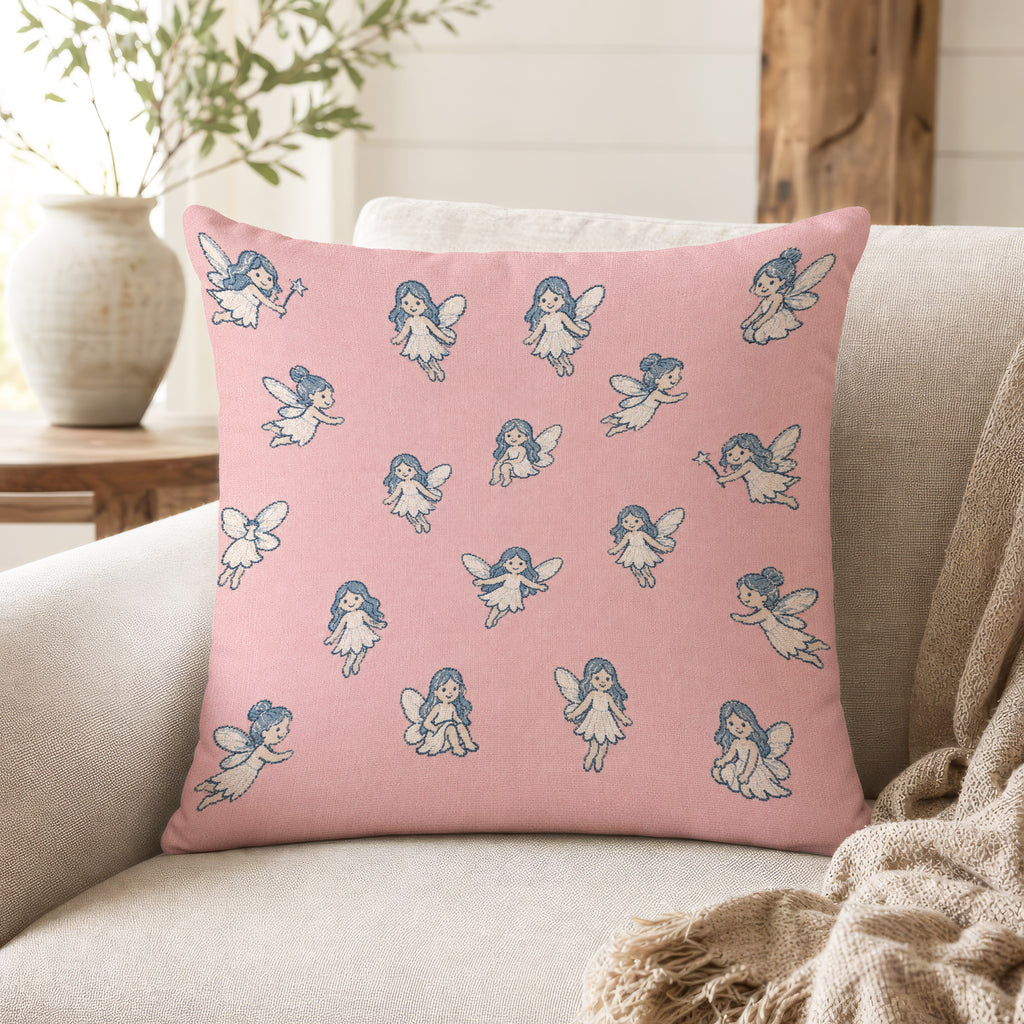 Little Blue Fairies – Blush Pink Pillow